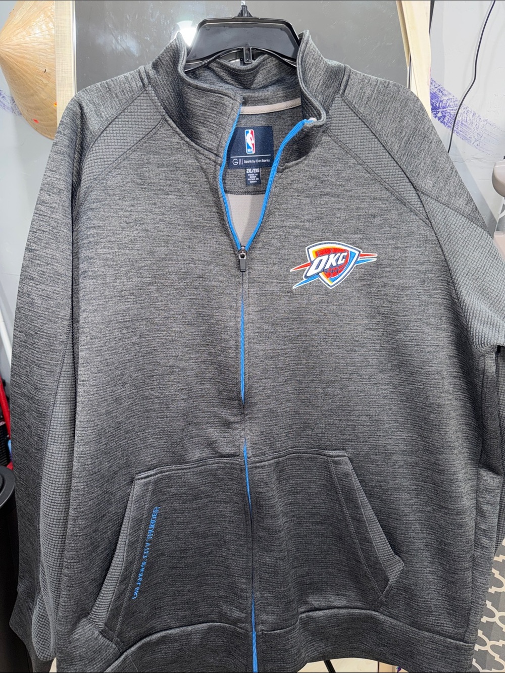 NBA Oklahoma City Thunder Gray Zip-Up Jacket with Blue Accents